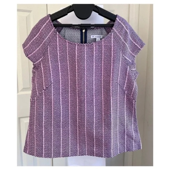 Southern Tide Tops - Southern Tide Pink Navy Crop Top Blouse Shirt Cotton Cap Sleeve Back Zip, Size L